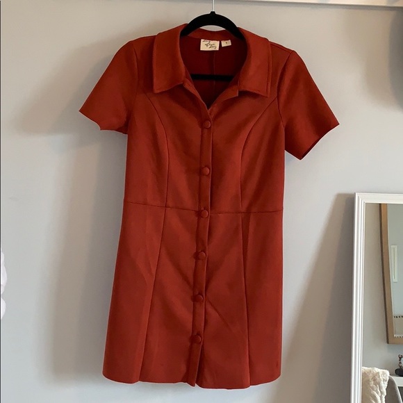 Burnt Orange velvet dress with collar - Picture 2 of 5